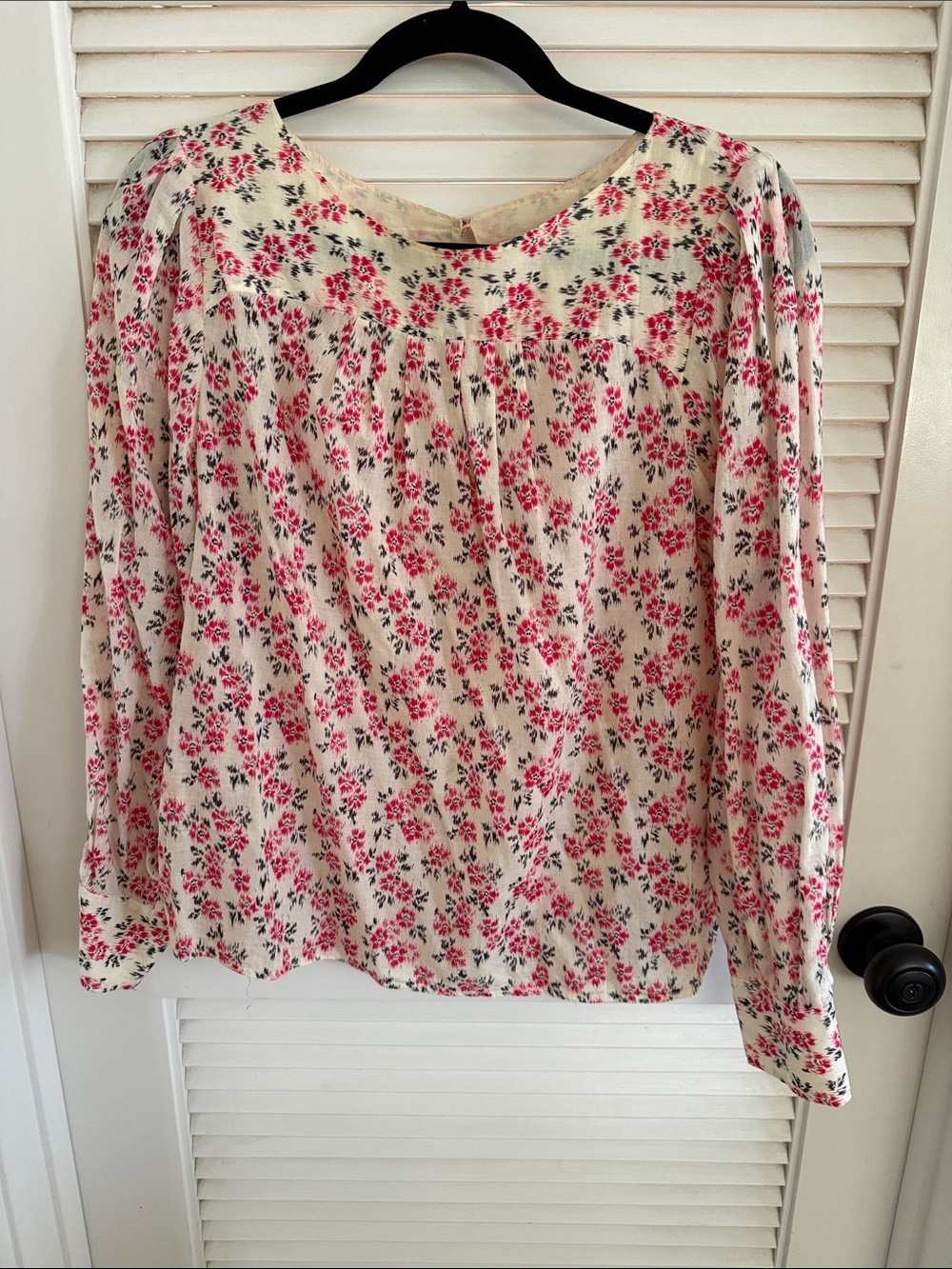 Rebecca Taylor Cream Blouse with Pink ikat print